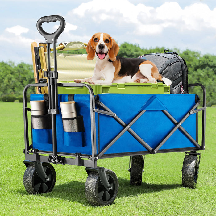 TINKLE WELL All-Terrain Foldable Wagon Cart with Heavy-Duty Wheels, Large Capacity Portable Utility Wagon for Beach, Sand, and Gardening, Featuring Drink Holders