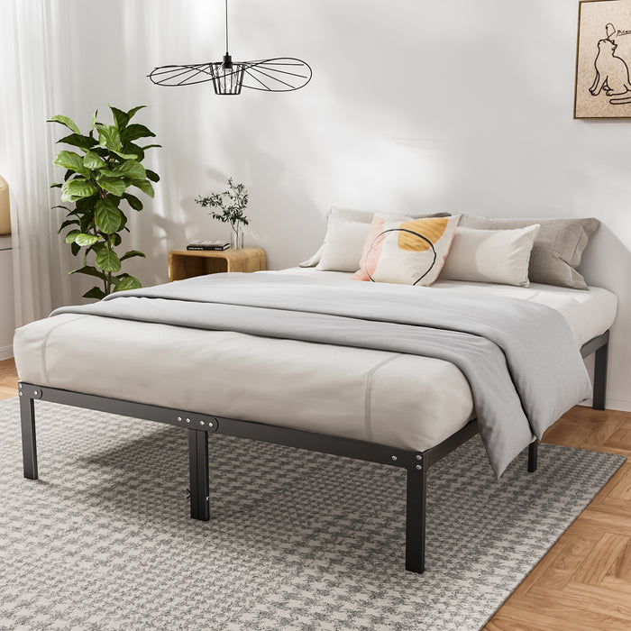 Yangming Queen Size Metal Platform Bed Frame, Heavy Duty Mattress Foundation with Steel Slats Support, No Box Spring Needed, Black