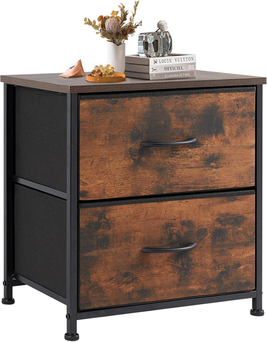 Small Nightstand Dresser with 2 Fabric Drawers, 20-Inch Tall Bedside Table for Bedroom, Closet, or Dorm Storage