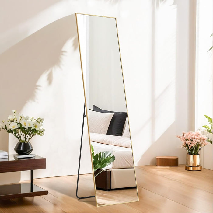 Bigleap 16"x59" Mirror Full Length, Body Wall Mirrors with Shatter-Proof Glass, Floor Standing, Hanging or Leaning, Tall Mirror with Stand Aluminum Alloy Frame for Bedroom Cloakroom