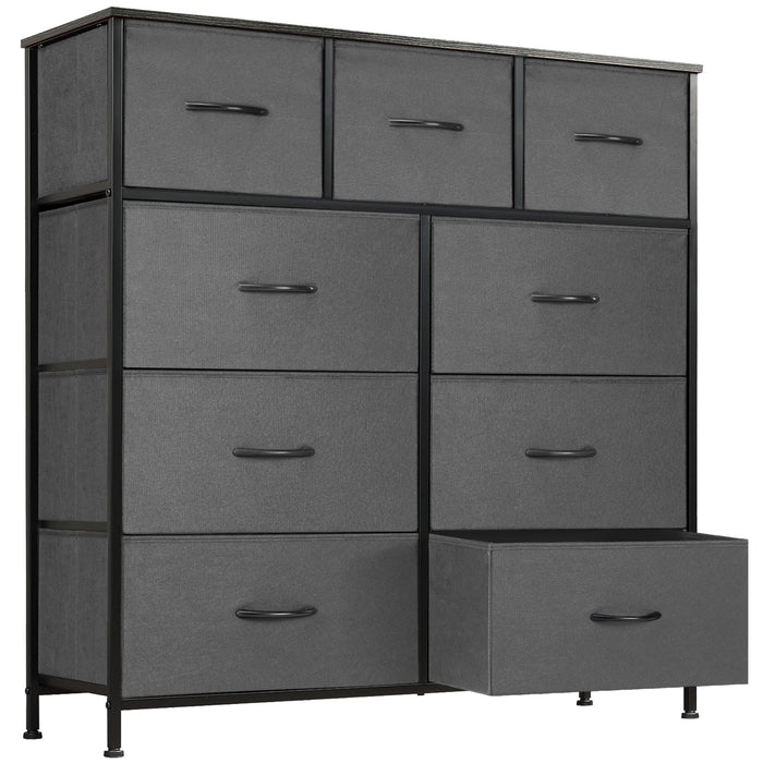 Bigleap 9 Drawer Dresser, Fabric Storage Tower Organizer with Wood Top and Steel Frame for Bedroom, Closet, Hallway, Entryway,Gray