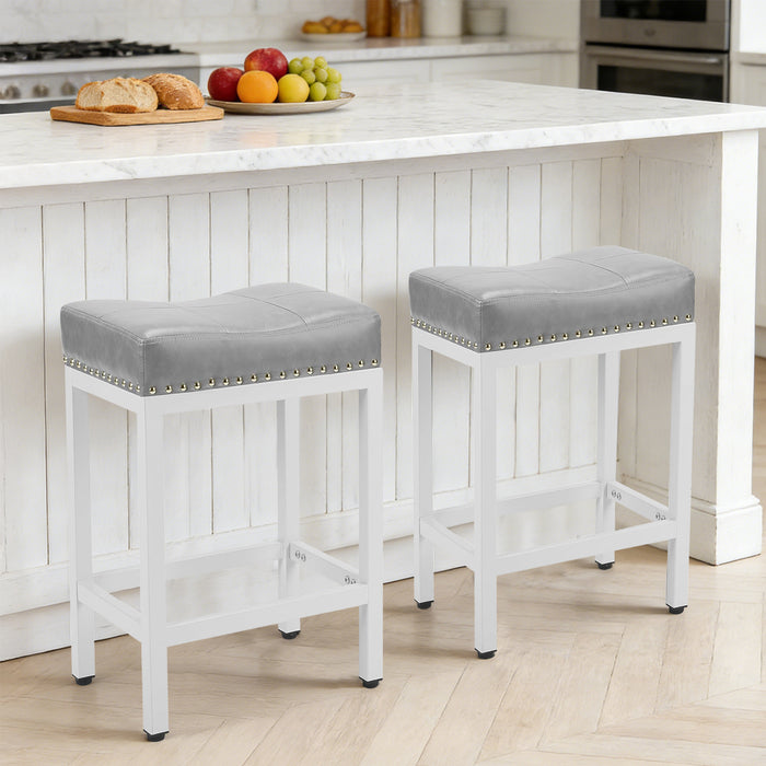 Sybels 24" Saddle Bar Stools (Set of 2) - PU Leather Counter Stools with Footrest for Kitchen Island, Cafe