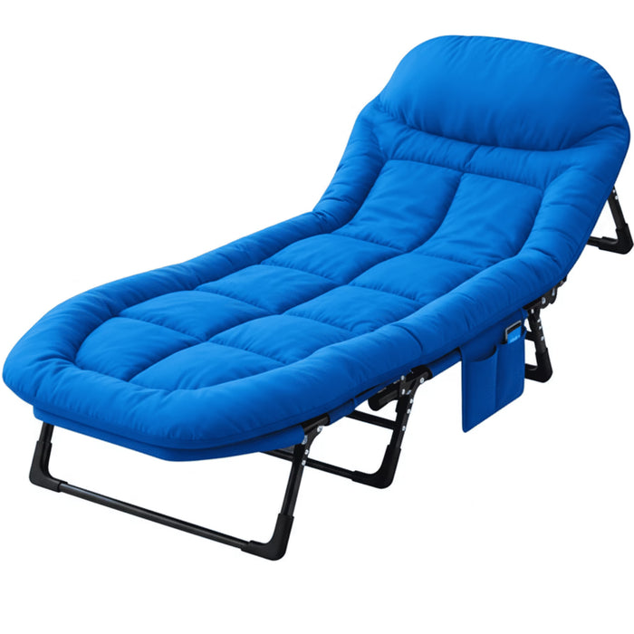 Simenmax Folding Camping Cot with Headrest and Mattress, Portable Sleeping Bed Cot, Heavy Duty Cot Bed for Camping, Office, Travel,Blue