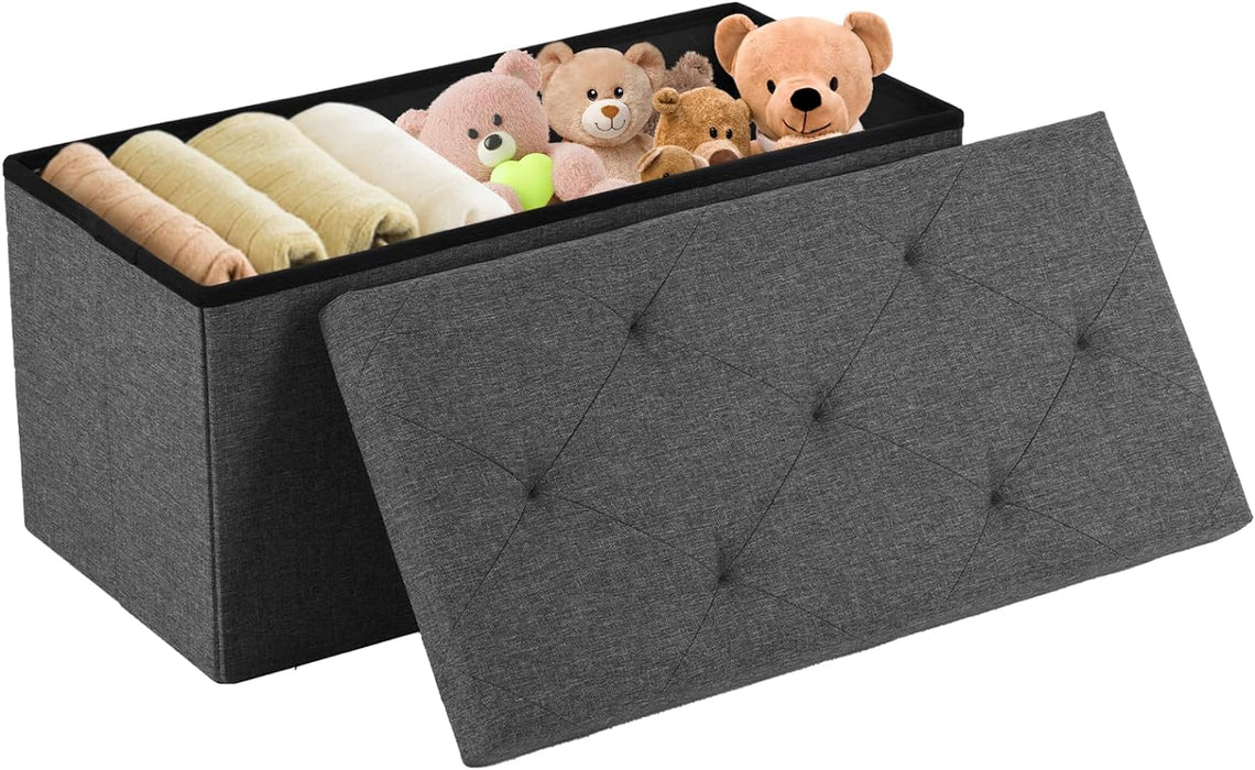 Bigleap 30 Inches Folding Storage Ottoman Bench, Large End of Bed Storage Foot Rest Stools Ottoman Storage Chest with Padded Seat for Bedroom, Living Room, Entryway, Holds up to 660 lb, Grey