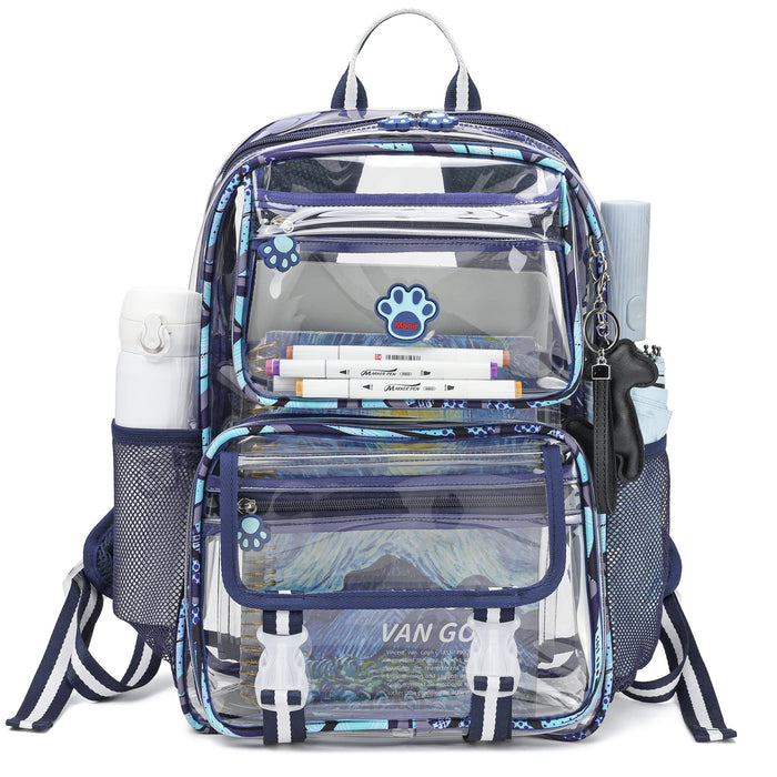 Clear Backpack Heavy Duty with Padded Straps, Side Pockets for Kids, Boys, Girls, School, Stadium Approved Events,Blue