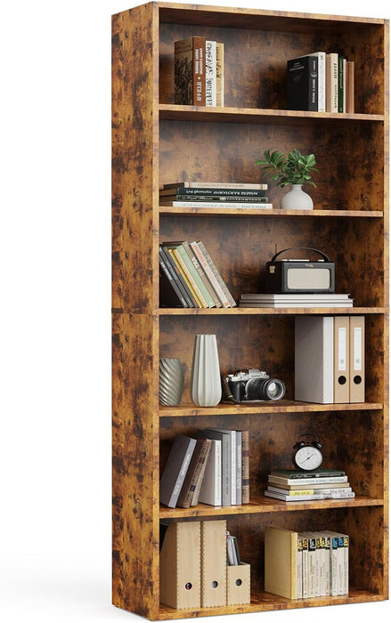 Simenmax 6-Tier Bookshelf, 53" Tall Floor-Standing Bookcase Display Storage Shelves for Home Office, Living Room, Bedroom, Brown
