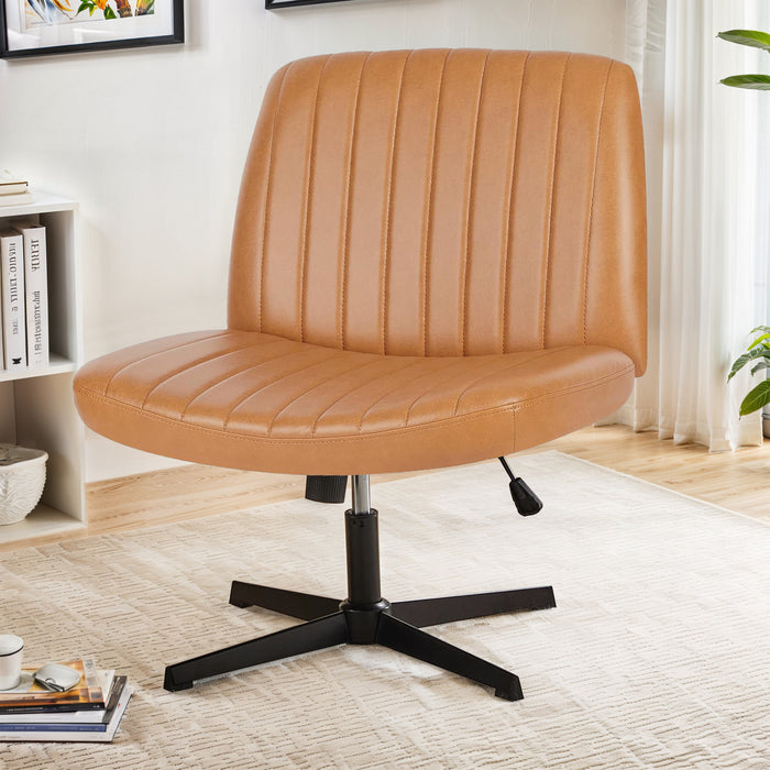 TINKLE WELL Criss-Cross Legged Armless Chair with Wide Seat, Height-adjustable tilt and swivel, and Soft Leather for Home Office, Bedroom, Study Room, and Student Desk Seating