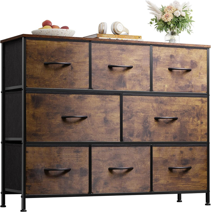Bigleap TV Stand 8 Drawer Dresser for Bedroom, Large Storage Fabric Dresser with Wood Top, Versatile Chest of Drawers for Living Room, Closet, Entryway,Brown
