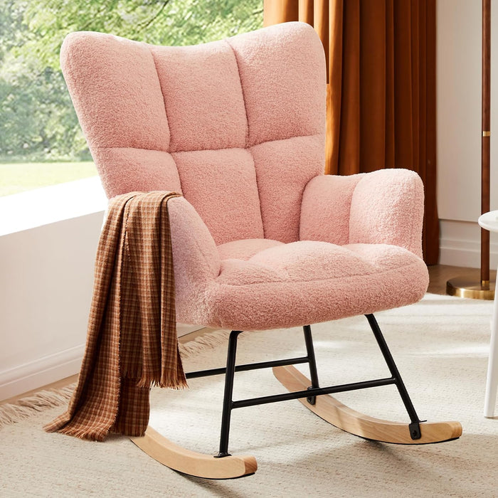 TINKLE WELL Teddy Glider Recliner Rocking Chair, High Backrest Modern Accent Chair with Smooth Glide Motion for Nursery, Living Room, Bedroom, Plush Reading & Relaxation Chair