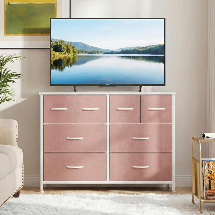 Bigleap 8-Drawer Wide Dresser for Bedroom, Large Fabric Storage Tower for Living Room, Closet & Entryway Organization,Pink
