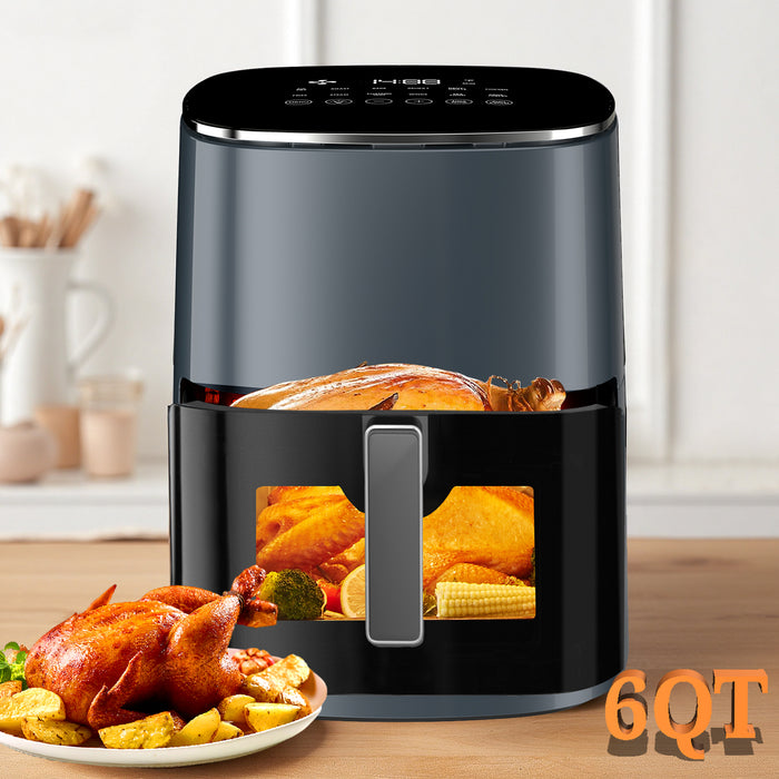 Sybels Air Fryer with Viewing Window, 6-Quart 12-in-1 Multi-Function Appliance for Air Frying, Roasting, Baking & Dehydrating,