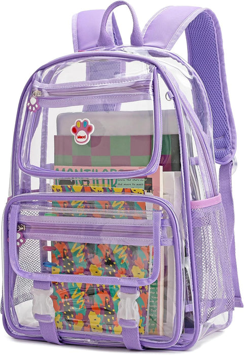 Large Clear Backpack for Girls, Cute Transparent Heavy Duty Stadium Approved PVC Kids School Book Bags With Free Pendant As Gift, Purple