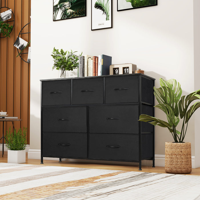 Dresser with 7 Drawers, Fabric Storage Tower, Organizer Unit for Bedroom, Hallway, Entryway, Closets, Wood Top, Easy Pull Handle