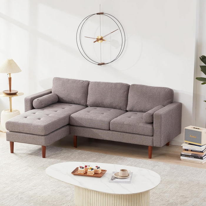 80" W Sectional Sofa Couch, L Shaped Couch with Reversible Chaise, Mid Century Modern Linen Fabric Couches for Living Room Apartment Small Space, Convertible Sofa with Tufted Seat Cushion, Gray