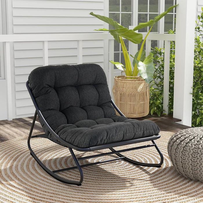 Indoor &Outdoor Oversized Rocking Chair, Comfy Reading Chairs Set with Padded Cushion for Movie Watching, Leisure,Relaxing, Dark Grey Betcozy