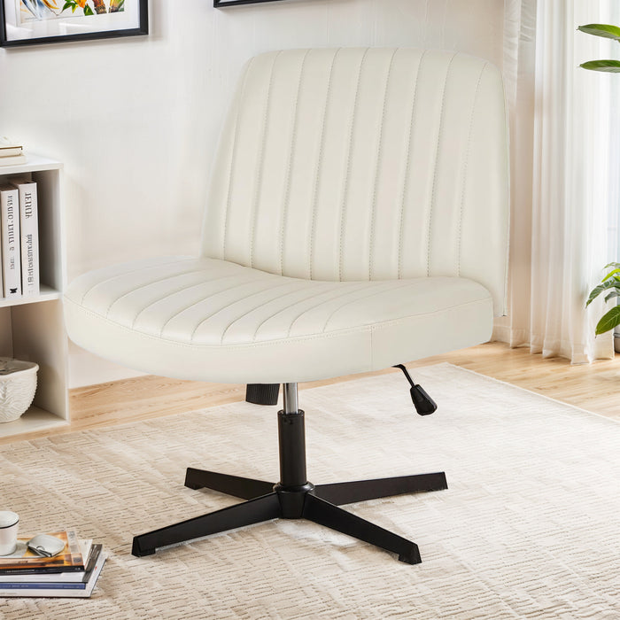 TINKLE WELL Criss-Cross Legged Armless Chair with Wide Seat, Height-adjustable tilt and swivel, and Soft Fabric for Home Office, Bedroom, Study Room, and Student Desk Seating