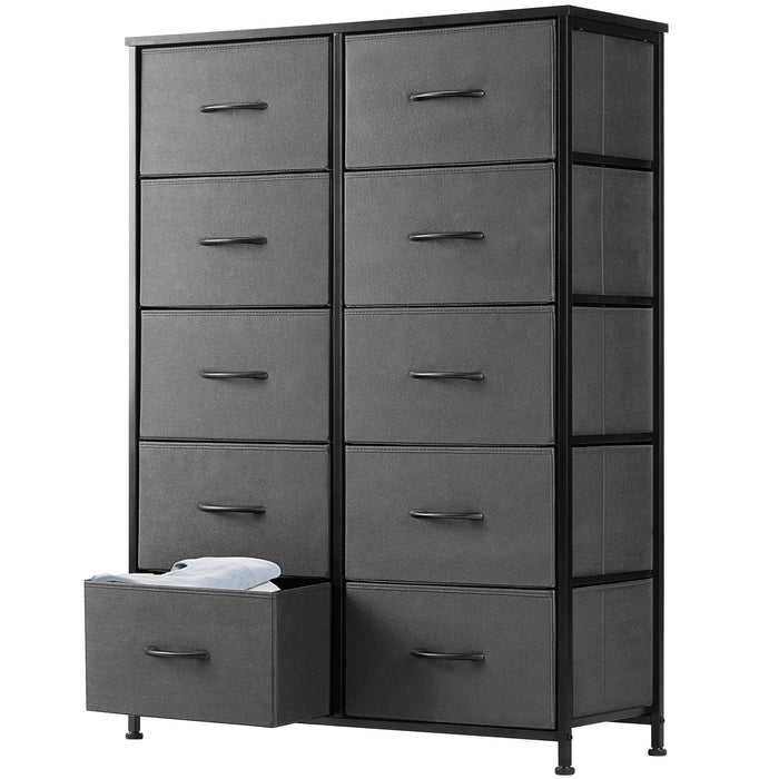Bigleap 10 Drawer Dresser, Fabric Storage Tower Organizer with Wood Top and Steel Frame for Bedroom, Closet, Hallway, Entryway,Gray