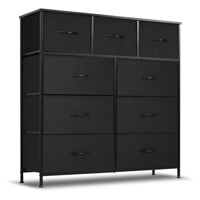 Simenmax 9 Drawer Dresser, Wide Chest Of Drawers Nightstand Storage Tower Storage Dresser Fabric Dresser, Black