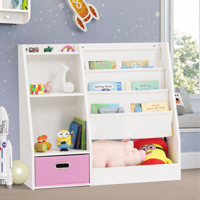 Portable Toy Storage, 4-Tier Teenager Bookcase for Rooms White Book Display Shelve Teenager Book Shelves for Classroom, Teenager Bedroom