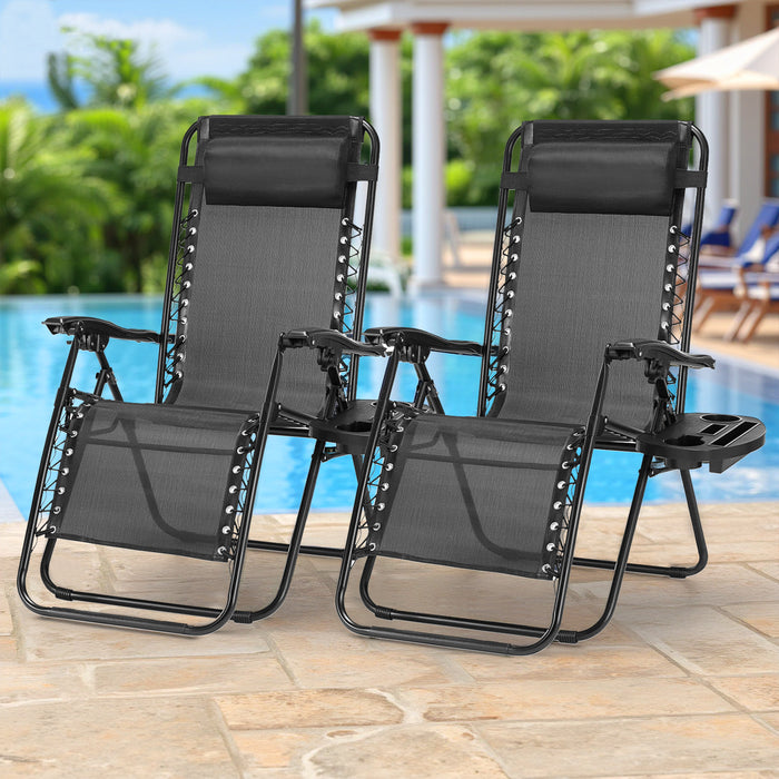 Beddle Zero Gravity Chair Outdoor Lounge Chair, Set of 2 Portable Recliner Beach Camping Patio Outdoor Folding Lounge Chair with Cup Holder Trays