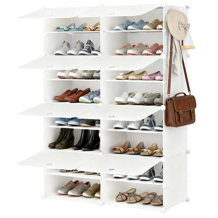 Simenmax Shoe Rack, 8 Tier Shoe Storage Cabinet with Door, 32 Pair Shoe Organizer Shelves for Closet Hallway Bedroom Entryway, White