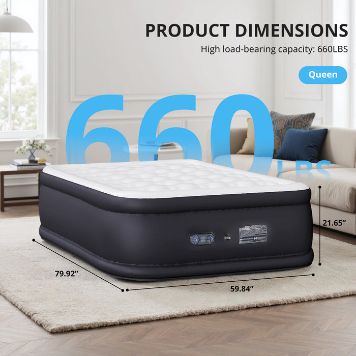 TINKLE WELL Twin/Queen Size Air Mattress with Built-in High Capacity Pump, 16"/18“/22” Extra Tall Raised Airbed, Non-Slip Bottom Design, Supports 660 lbs, Inflatable Mattress for Home, Camping and Travel