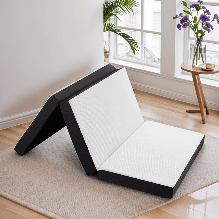Simenmax Folding Mattress, 3 inch Tri-fold Memory Foam Mattress Topper for Camping, Foldable Mattress Topper with Washable Cover, Single Size