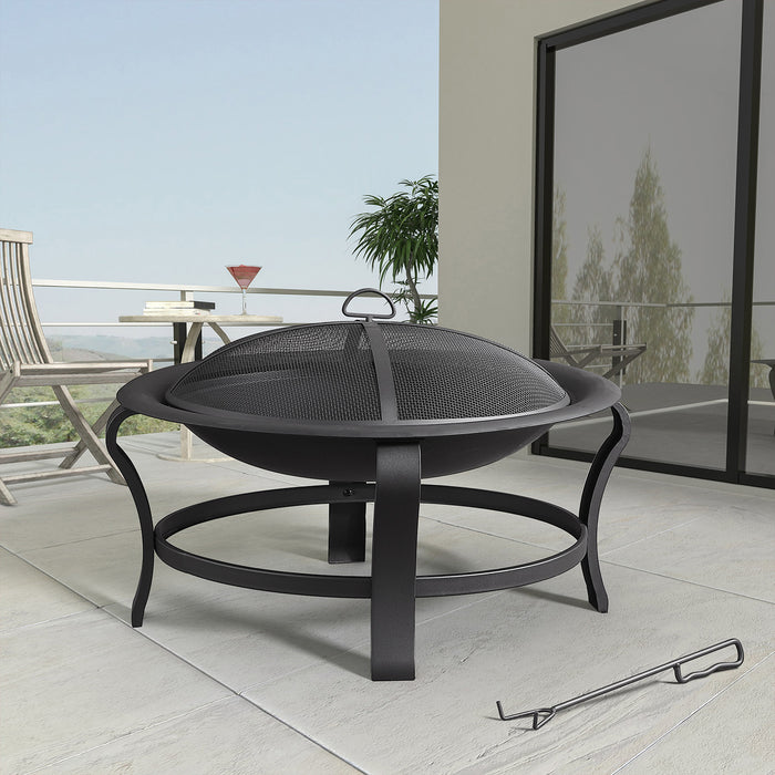 Yangming 30" Portable Outdoor Fire Pit, Small Wood Burning Fire Pit Camping BBQ Grill with Screen Cover