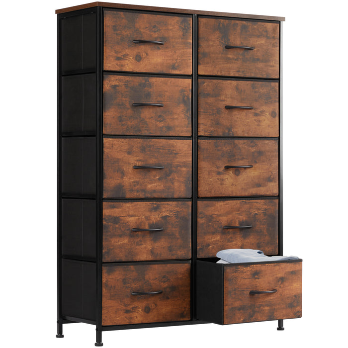 Bigleap 10 Drawer Dresser, Fabric Storage Tower Organizer with Wood Top and Steel Frame for Bedroom, Closet, Hallway, Entryway,Brown
