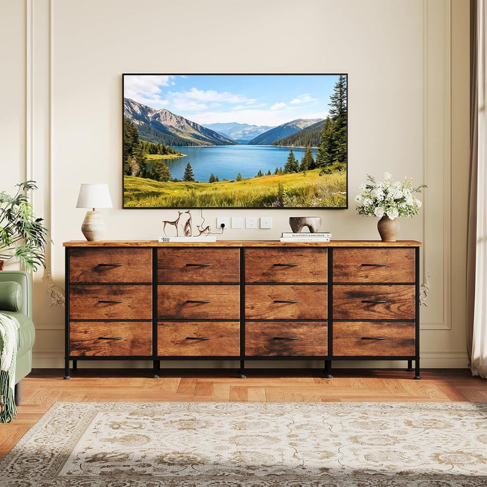 Bigleap 12-Drawer Dresser TV Stand – Entertainment Center for 80'' TV, Media Console, Large Storage Cabinet for Living Room Bedroom,Brown