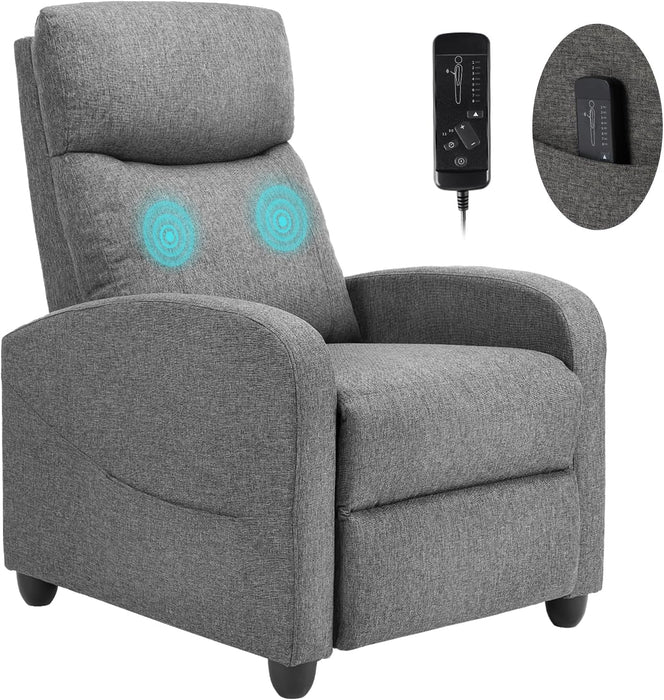 Sybels Compact Massage Recliner - Space-Saving Fabric Chair with Lumbar Support for Home Theater，Gray