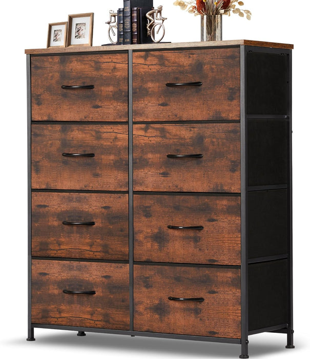 8 Drawer Dresser, Tall Chest Of Drawers Nightstand Storage Tower Storage Dresser Fabric Dresser With Wood Top for Living Room, Bedroom, Hallway, Nursery, Rust