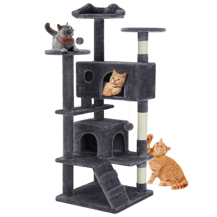 Cat Tree, 54-Inch Cat Tower with Sisal Scratching Post, Multi-Level Plush Cat Tree with Climbing Ladder