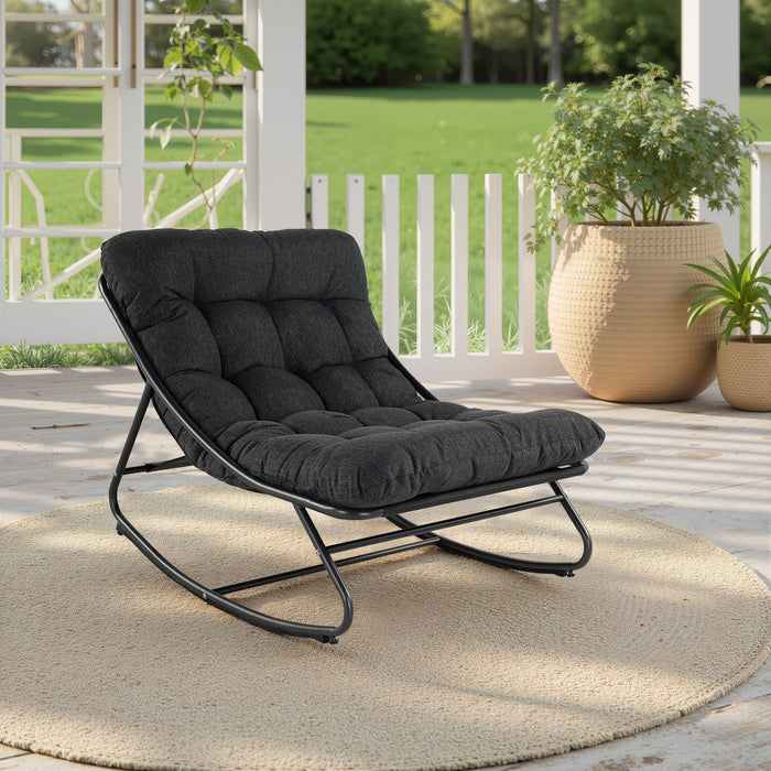 Simenmax Outdoor Rocking Chair, Egg Shaped Chair Modern Lounge Rocker Chair with Cushion for Balcony Porch Patio, Gray