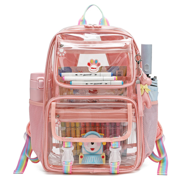 Clear Backpack Heavy Duty with Padded Straps, Side Pockets for Kids, Boys, Girls, School, Stadium Approved Events,Pink
