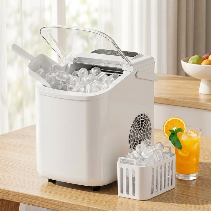 TINKLE WELL Ice Maker Machine, Countertop Portable Ice Maker with Handle, 26 lbs/Day Bullet Ice Cubes, Self-Cleaning Ice Machine with Basket and Scoop for Home, Party, RV, Camping