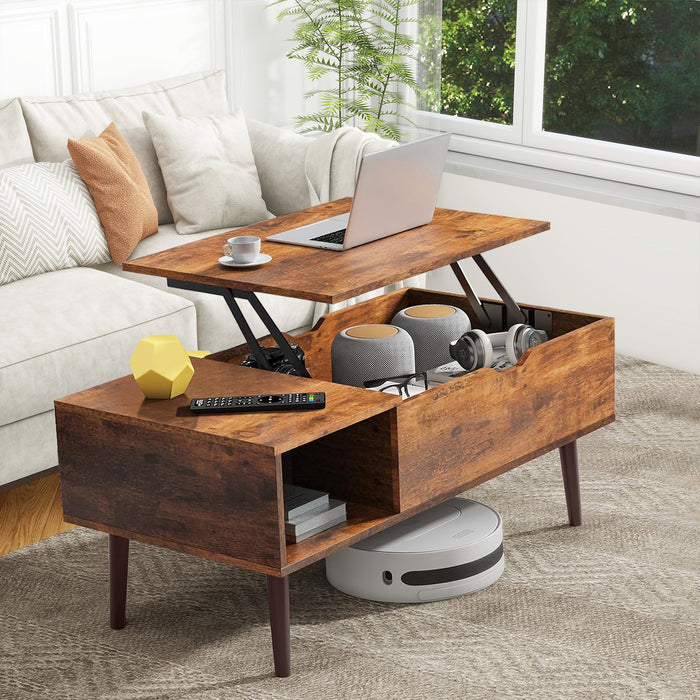 Simenmax Coffee Table, Lift Top Coffee Tables for Living Room with Storage Shelf and Hidden Compartment,Brown