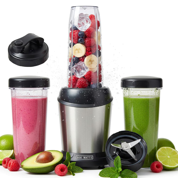 Simenmax Blender for Smoothies, 800W Portable Blender for Shakes & Juices, 3 BPA-Free Cups for Kitchen, Silver