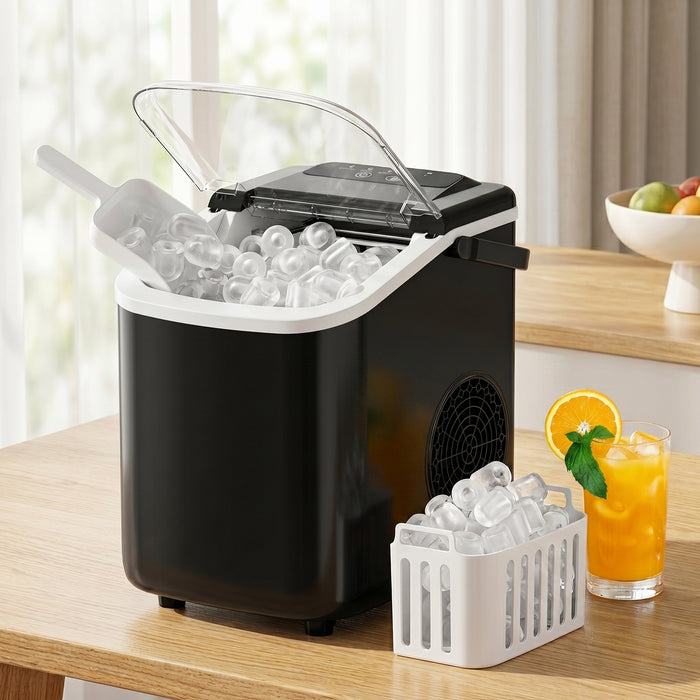 TINKLE WELL Ice Maker Machine, Countertop Portable Ice Maker with Handle, 26 lbs/Day Bullet Ice Cubes, Self-Cleaning Ice Machine with Basket and Scoop for Home, Party, RV, Camping