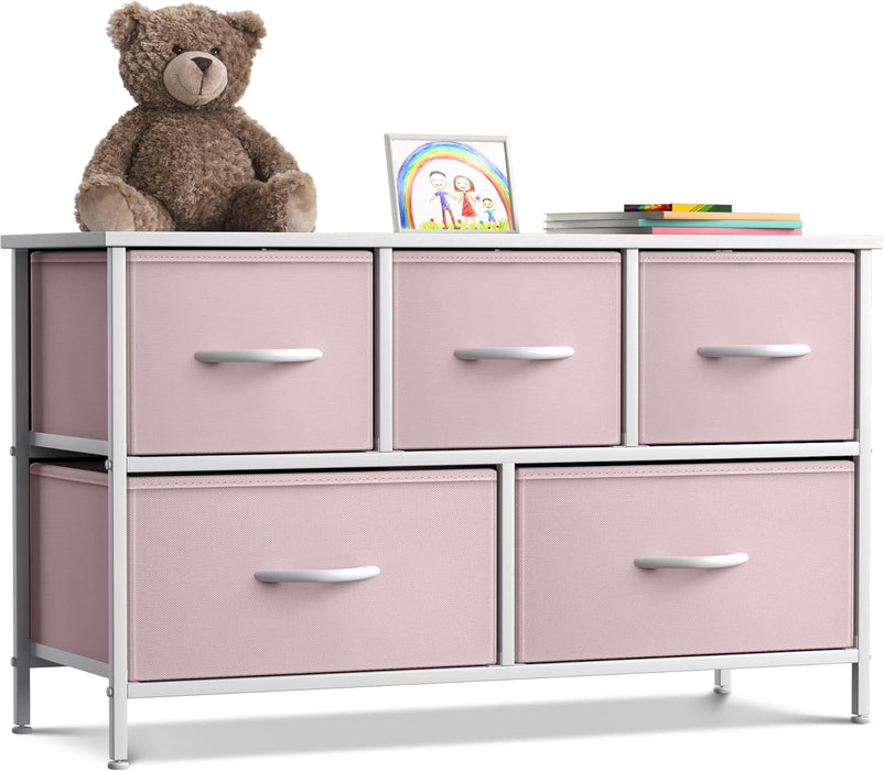 Simenmax 4/5/7/8/9Dresser, Storage Drawers with Removable Fabric Bins, Fabric Closet Chests Organizer for Bedroom, Closet, Living Room, Pink