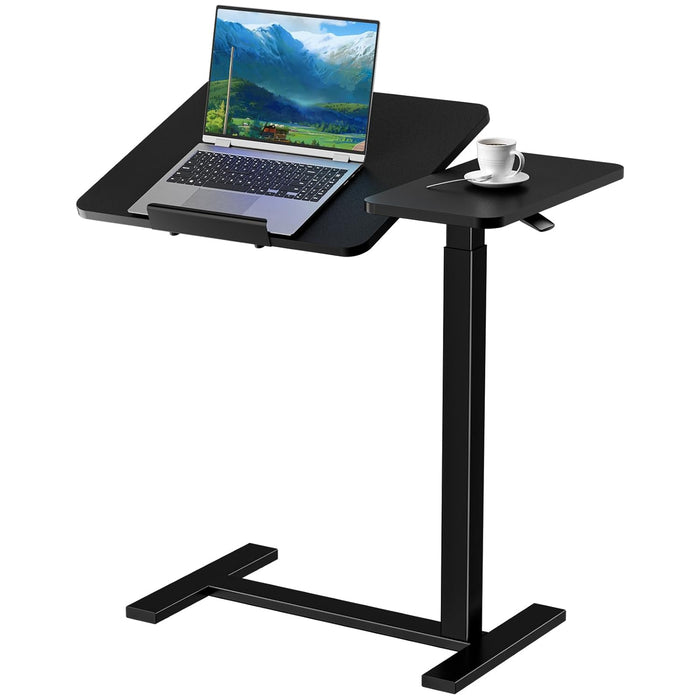TINKLE WELL Overbed Bedside Mobile Table, Adjustable Table with Wheels - Height & Angle-Tilting Desktop for Home, Office, or Hospital Use, Black