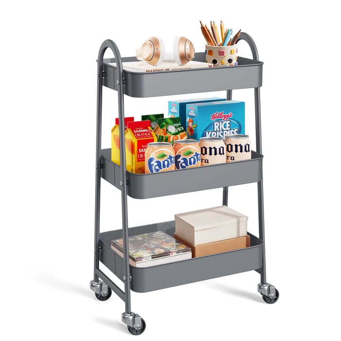 Sybels 3-Tier Rolling Cart with Locking Wheels, Heavy Duty Metal Utility Organizer for Kitchen, Bathroom & Office