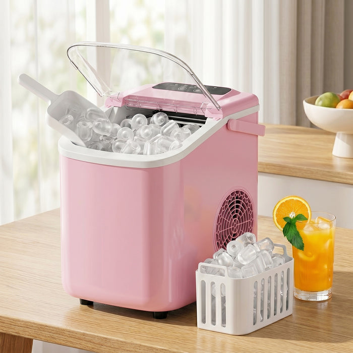 TINKLE WELL Ice Maker Machine, Countertop Portable Ice Maker with Handle, 26 lbs/Day Bullet Ice Cubes, Self-Cleaning Ice Machine with Basket and Scoop for Home, Party, RV, Camping