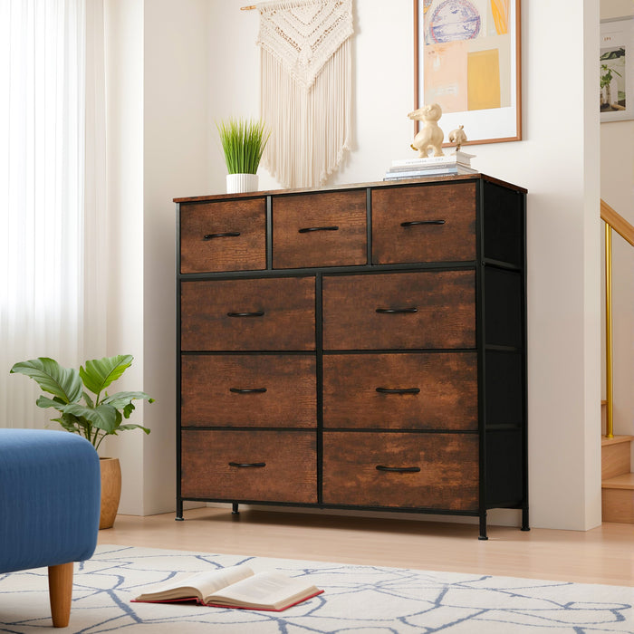 TINKLE WELL Wide 7/8/9 Drawer Fabric Dresser, Soft Storage Unit with Bins for Clothes, Toys, Linens, Fits Bedroom, Living Room, Hallway