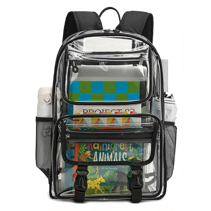 18" Clear Backpack, Heavy Duty Laptop Backpacks Large Capacity PVC Transparent Waterproof Backpacks for School Stadium College, Black