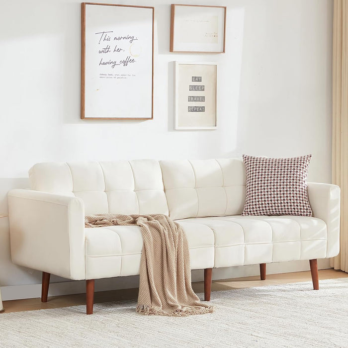 Modern Couch, 75.5’’W Loveseat Sofa for Living Room, Velvet Button Tufted Upholstered Love Seats for Bedroom and Office, Light Gray