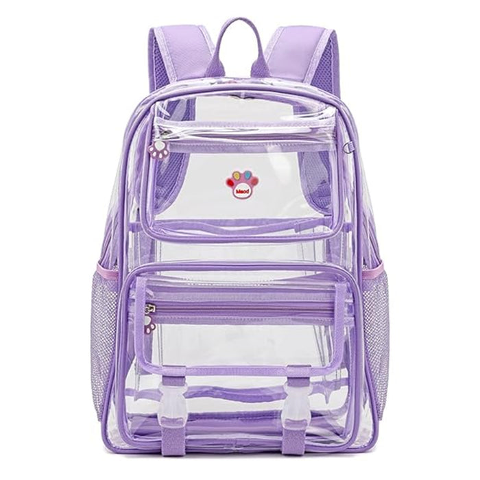 18" Clear Backpack, Heavy Duty Laptop Backpacks Large Capacity PVC Transparent Waterproof Backpacks for School Stadium College, Purple