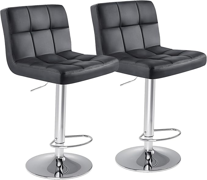 Sybels 2-Pack Adjustable Swivel Bar Stools, Armless PU Leather Counter Height Stools with Back，Black
