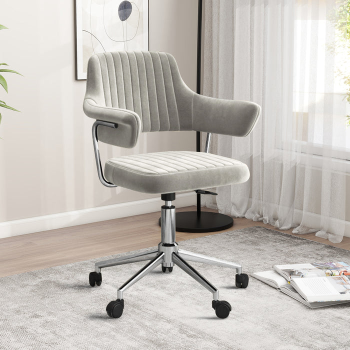 Office Desk Chair, Modern Cute Rolling Vanity Swivel Task Chairs with Wheels, Comfortable Back Seat for Home, Bedrooms, Office, Study, Student, Adults, Make-up, Dressing Room,Light Gray