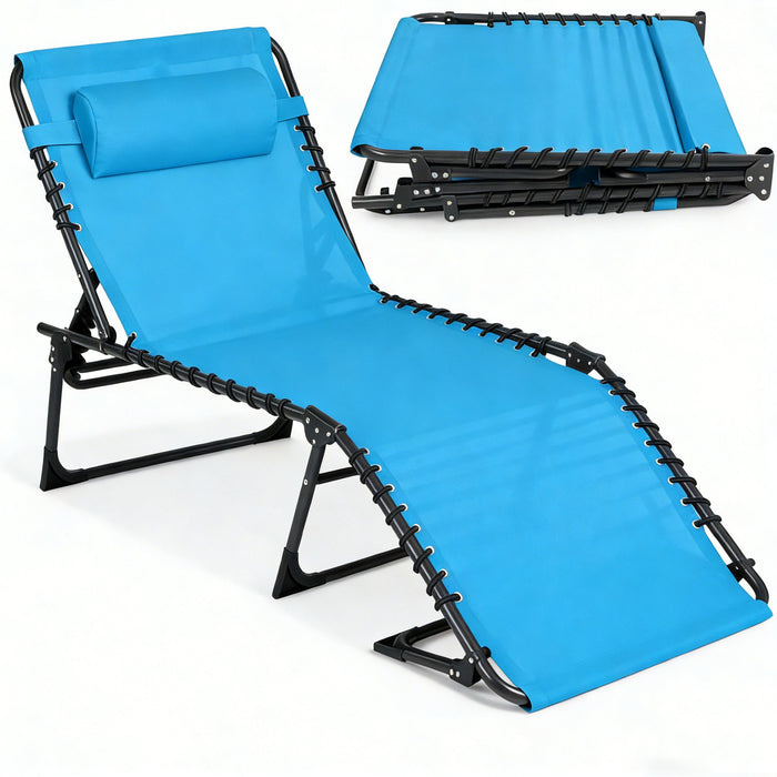 Simenmax Outdoor Folding Lounge Chair - Portable Recliner with Adjustable Backrest, 300lb Capacity, Stackable Design for Patio, Lawn, Beach - Blue